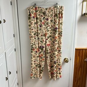NWT Floral Cream Women's Pants plus size 3X 4X elastic waist